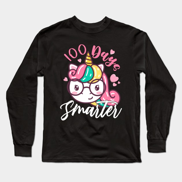 Girls 100 Days Smarter Unicorn Tee Girly 100 Days Of School Long Sleeve T-Shirt by alcoshirts